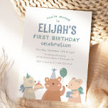 Invitation Animal Friends Moderne 1ère fête d'anniversaire<br><div class="desc">Invitations de 1er anniversaire sur le thème animal avec un trio doux d'amis animaux. Customisez facilement les détails de la fête pour faire de l'invitation votre propre!</div>