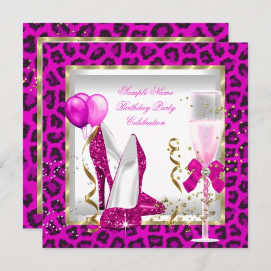 Invitation Animal Hot rose or Parties scintillant talons Anni (Devant / Derrière)