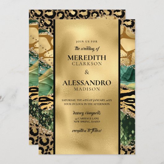 Invitation Animal Jungle Imprimer Gold Parties scintillant Ma (Devant / Derrière)