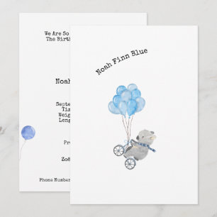 Invitation Animal mignon à vélo avec ballons bleus 