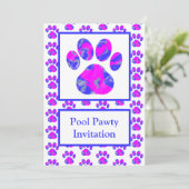 Invitation Animal Paw Rose Bleu Silhouette Pawty Bleu (Debout devant)