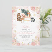 Invitation Animal Pink Winter Onederland 1er anniversaire (Debout devant)