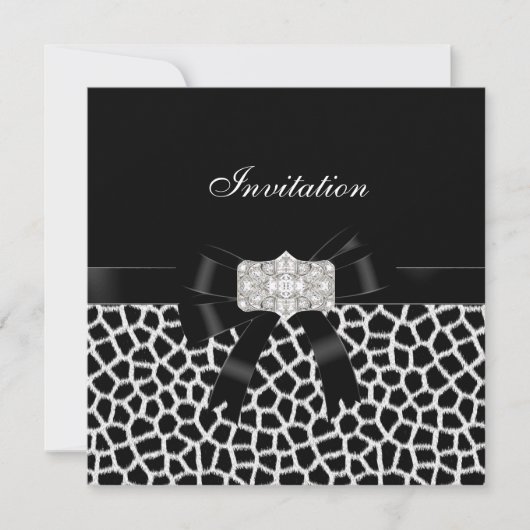 Invitation Animal Print Noir Blanc Bijou Bow (Devant)