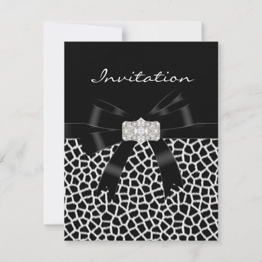 Invitation Animal Print Noir Blanc Bijou Bow (Devant)