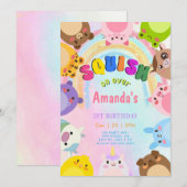 Invitation Animal Squish On Over rainbow  girl Birthday (Devant / Derrière)