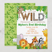 Invitation animale d'anniversaire de safari de (Devant / Derrière)