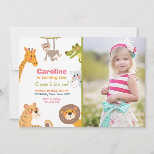 Invitation animale de fête d'anniversaire de (Devant)