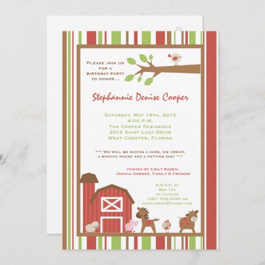 invitation animale de fête d'anniversaire de (Devant / Derrière)