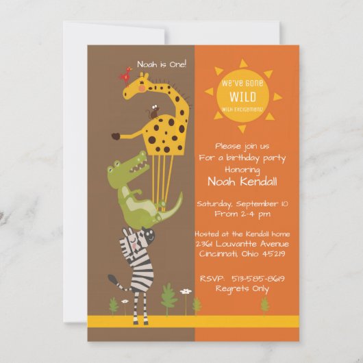 Invitation animale de fête d'anniversaire de (Devant)