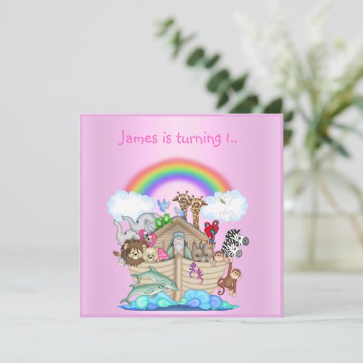 Invitation animale Noahs ark PINK 2 (Debout devant)