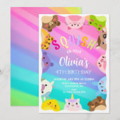 Invitation Animals Squish Girl Birthday party (Devant / Derrière)