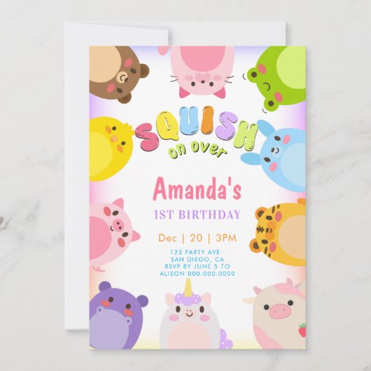 Invitation Animals Squish On Over rainbow Birthday (Devant)