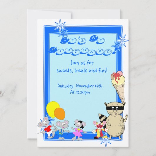 Invitation Animation pour enfants amusants fête d'anniversair (Devant)