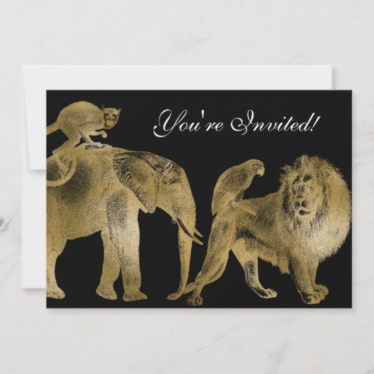 Invitation Animaux africains Zoo Mariage Safari Lion Or (Devant)
