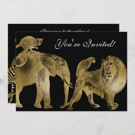 Invitation Animaux africains Zoo Mariage Safari Lion Or (Devant / Derrière)