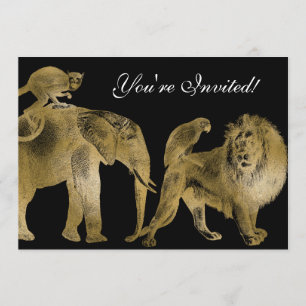Invitation Animaux africains Zoo Mariage Safari Lion Or