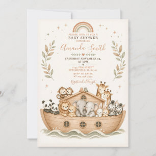 Invitation Animaux aquarelle beige Baby Shower Arche de Noé