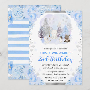 Invitation Animaux Arctiques Aquarelle Floral 2e Anniversaire
