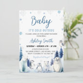 Invitation Animaux arctiques Baby shower d'hiver bleu Invitat (Debout devant)