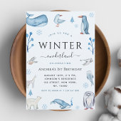 Invitation Animaux arctiques Blue Winter Onederland 1er anniv