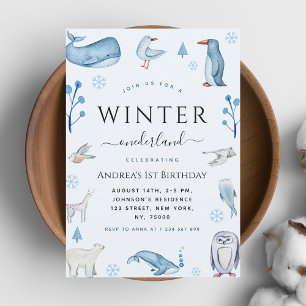 Invitation Animaux arctiques Blue Winter Onederland 1er anniv