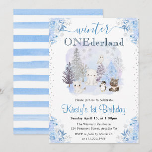 Invitation Animaux arctiques d'hiver à l'aquarelle 1er annive