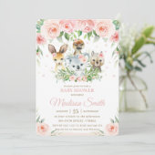 Invitation Animaux australiens Baby shower floral rose (Debout devant)