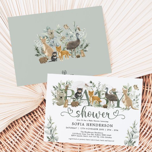 Invitation Animaux australiens Eucalyptus Baby shower de verd