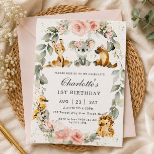 Invitation Animaux Australiens Fête d'anniversaire Rose Flora