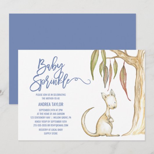 Invitation Animaux australiens | Kangaroo & Joey Baby Sprinkl (Devant / Derrière)