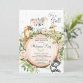 Invitation Animaux australiens Koala Floral Baby shower Girl (Debout devant)