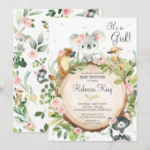 Invitation Animaux australiens Koala Floral Baby shower Girl (Devant / Derrière)