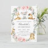 Invitation Animaux australiens Rose Floral Sage fête d'annive (Debout devant)