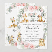 Invitation Animaux australiens Rose Floral Sage fête d'annive (Devant / Derrière)