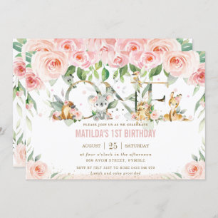 Invitation Animaux australiens rose floral un 1er anniversair