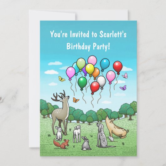 Invitation Animaux avec Ballons (Devant)