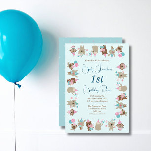 Invitation Animaux Bébés Mignons Pique-Nique 1er Anniversaire