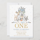 Invitation Animaux Bois mignons Boy Wild Un 1er anniversaire (Devant)