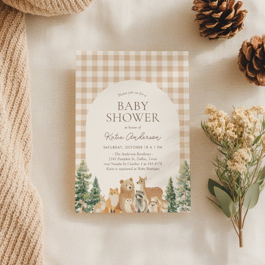 Invitation Animaux boisés En vichy Baby shower
