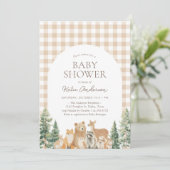 Invitation Animaux boisés En vichy Baby shower (Debout devant)