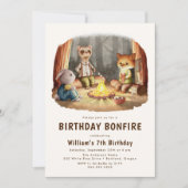 Invitation Animaux boisés mignons Bonfire Camping Anniversair (Devant)