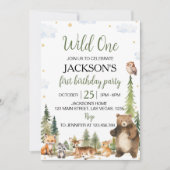 Invitation Animaux boisés mignons Sauvages Un 1er anniversair (Devant)