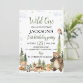 Invitation Animaux boisés mignons Sauvages Un 1er anniversair (Debout devant)