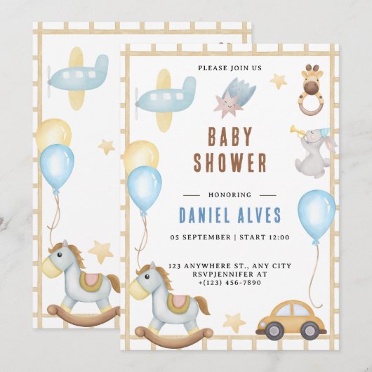 Invitation Animaux boisés modernes Baby shower Boy Inv. (Devant / Derrière)