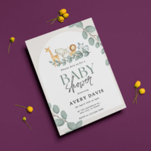 Invitation Animaux boisés modernes Baby shower Boy Inv.