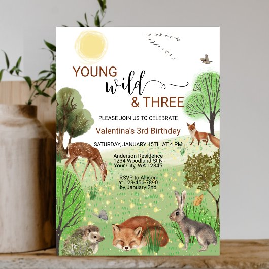 Invitation Animaux boisés modernes Wild & Trois 3e anniversai