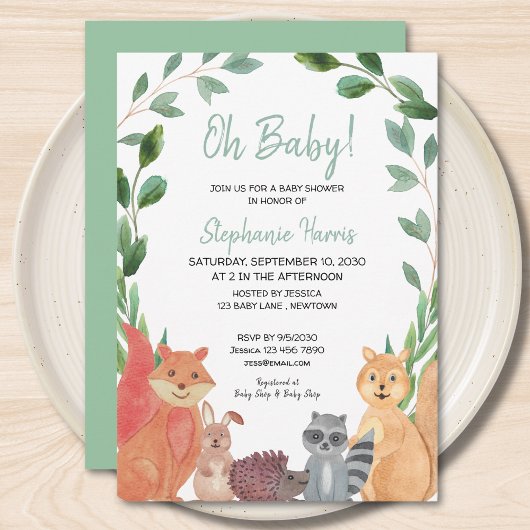 Invitation Animaux boisés Oh Baby shower bébé