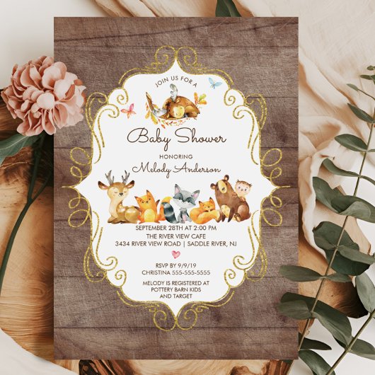 Invitation Animaux boisés rustiques Baby shower neutre