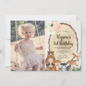 Invitation Animaux boisés rustiques floral fille d'anniversai (Devant)