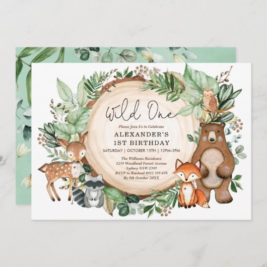 Invitation Animaux botaniques mignons Sauvages Un Anniversair (Devant / Derrière)